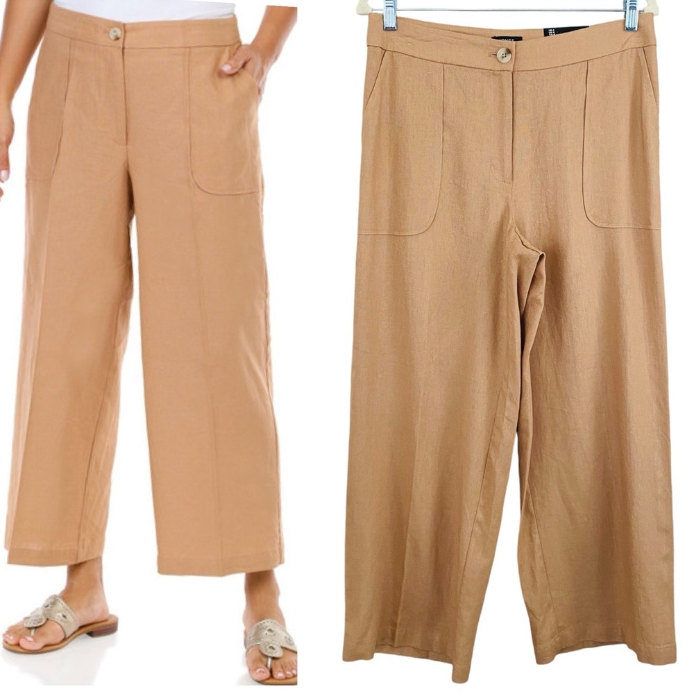 Jones New York NWT Praline Tan Linen Blend Wide Leg Crop Pant Size‎ 4